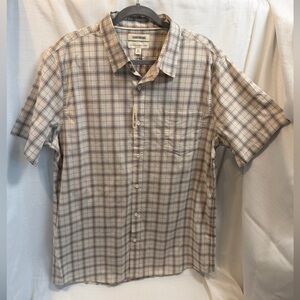 Goodthreads Men's Short-Sleeve Plaid Button-Up Shirt - Beige/Multi